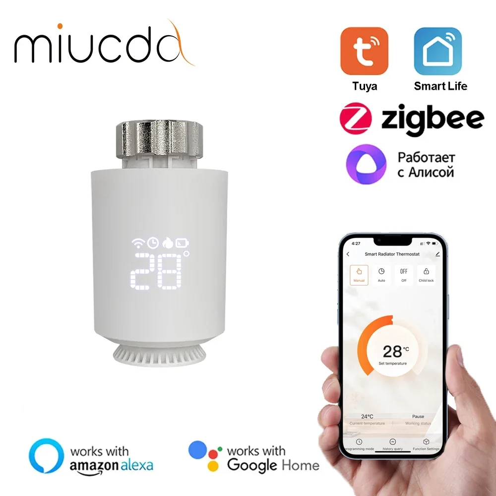 

Радиаторный клапан MIUCDA Tuya ZigBee, программируемый радиатор Smart TRV, термостат, регулятор температуры с Alexa Google Home