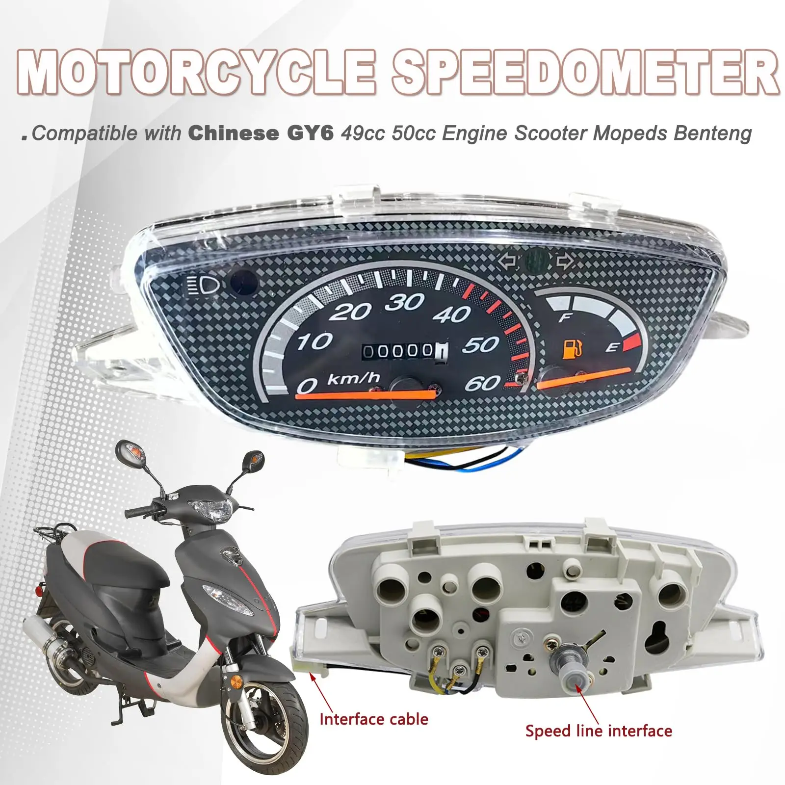 

Motorcycle Speedometer Compatible with Chinese GY6 4-Stroke Engine 125CC 150CC Scooter Mopeds Benteng