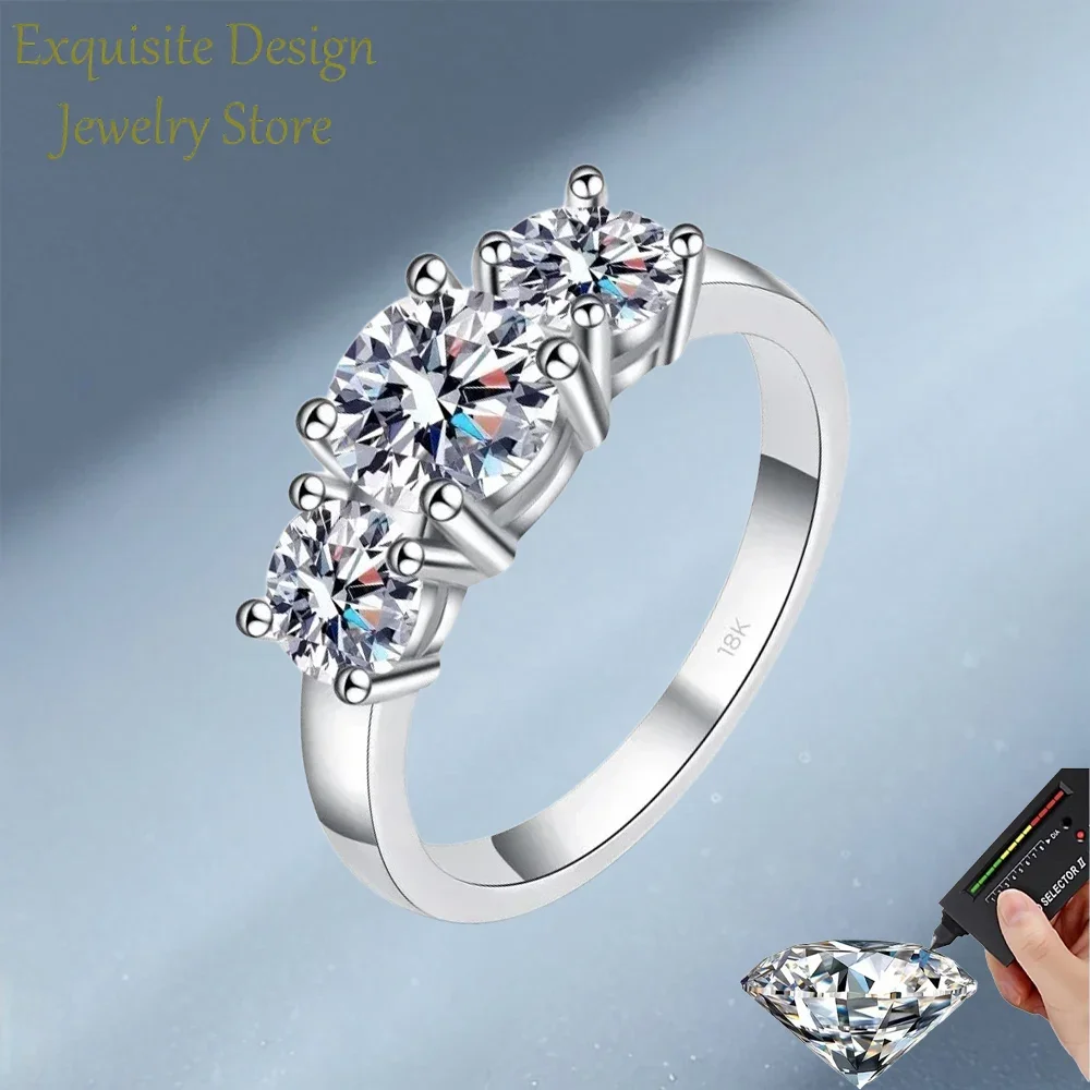 

Exquisite Design 2 Carat Three Moissanite Diamond Sparkle Ring, Jewelry 18K White Gold Luxury Fine Jewelry Engagement Ring