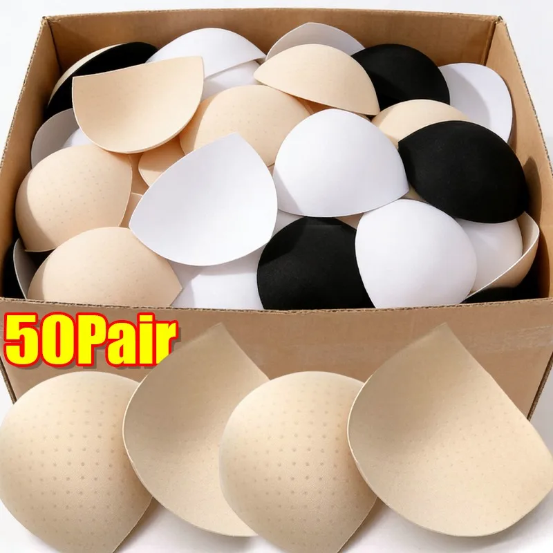 Removable Bra Pads Breathable Triangle Inserts Women's Comfort Sports Cups Bra Pad for BIkini Top Swimsuit Wholesale 50Pairs