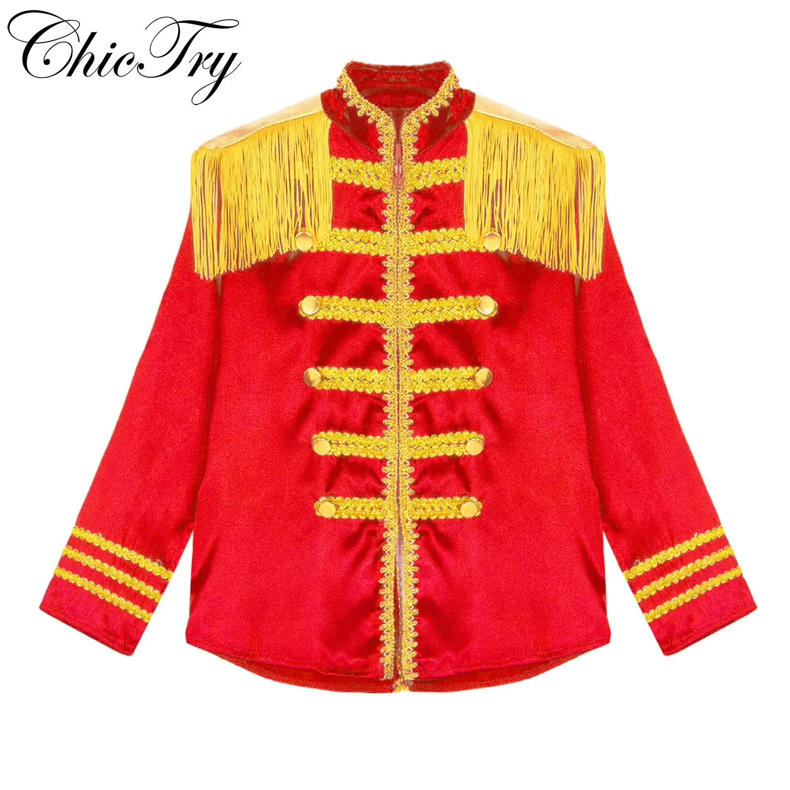 Kids 1960s British Pop-Star Costume Halloween Cosplay Party Jacket Long Sleeve Gold Lace Decoration Rock Band Musician Shirt Top