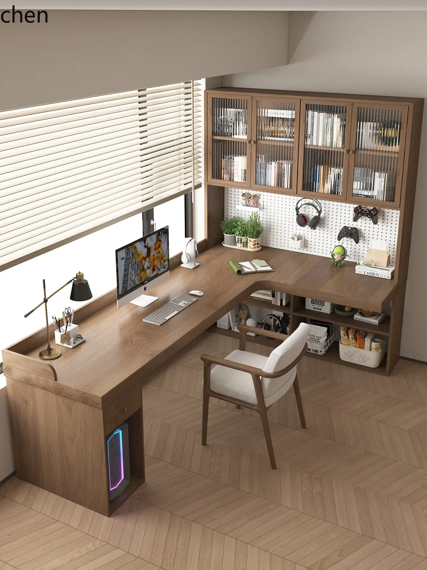 DSA Corner Solid Wood Desk Bookshelf Bedroom Pegboard Long Workbench Office Large Board L-Shaped Computer Desk Desktop Corner