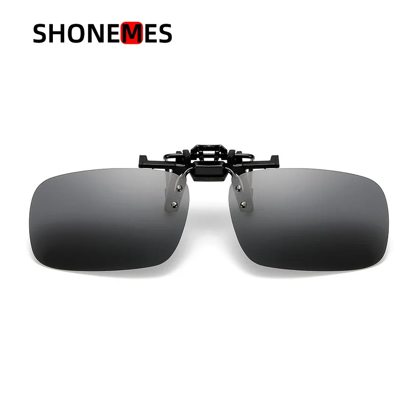 Shonemes Clip On Rectangle Sunglasses Polarized Flip Up Eyewear Outdoor UV400 Night Vision Shades for Men Women