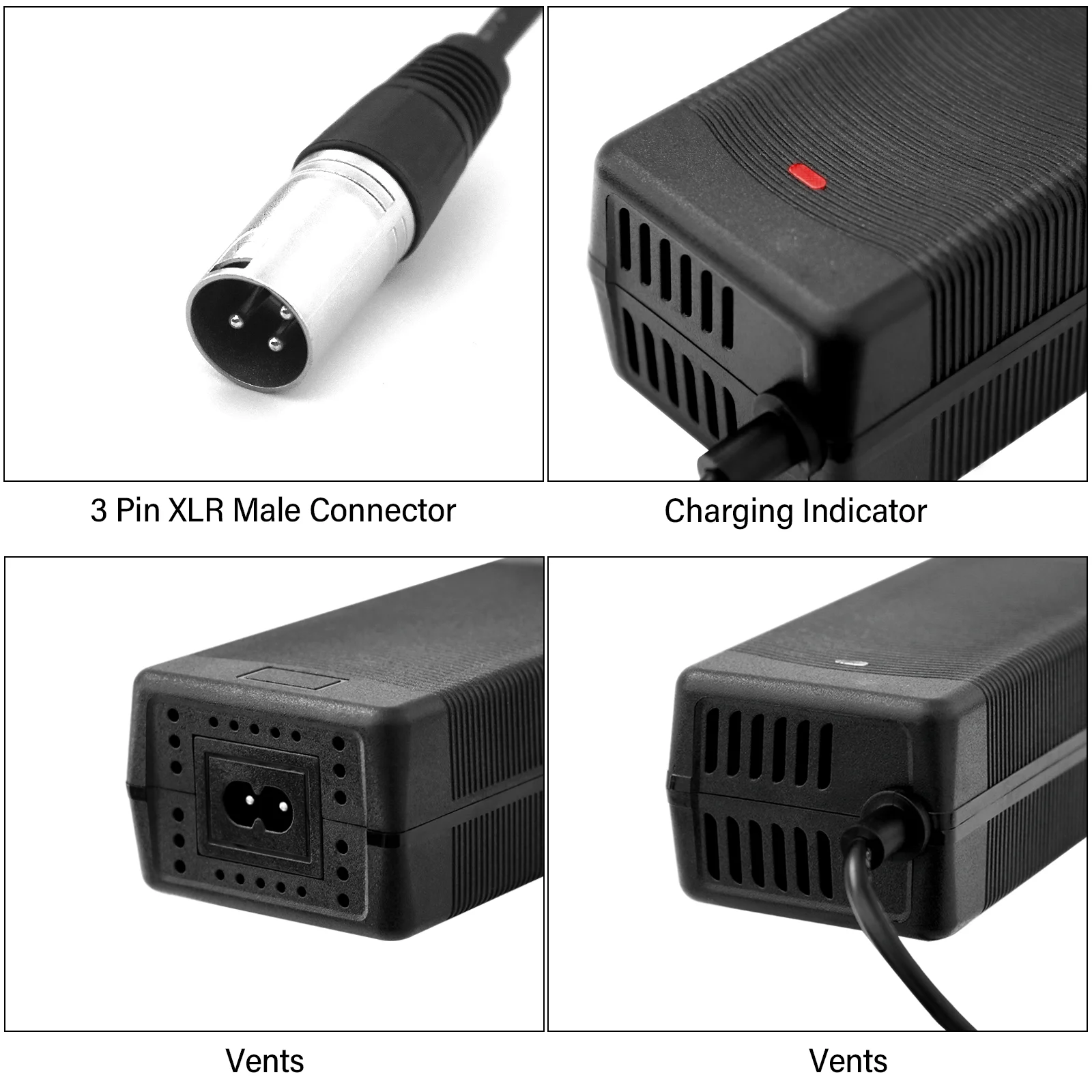 

Зарядное устройство XLR 3PIN 54,6 В 2 А Зарядное устройство для литиевой батареи электрического велосипеда для аккумулятора 48 В, универсальное зарядное устройство для электронного велосипеда и электронного скутера