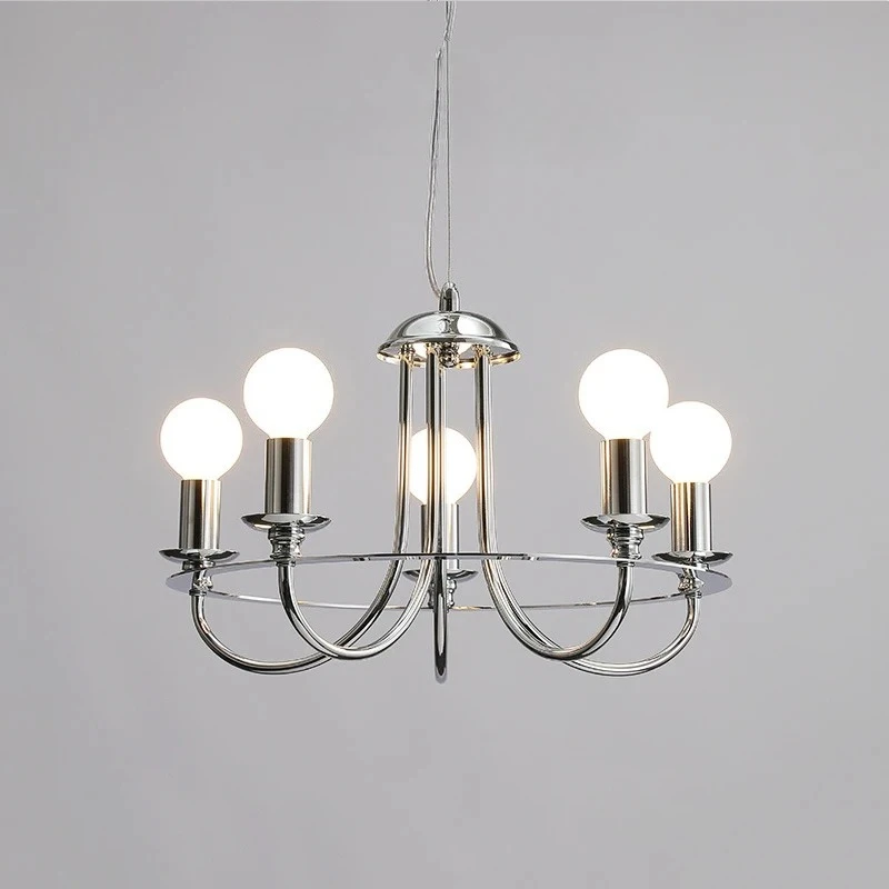 French Retro Chrome Plated Pendant Light Restaurant Coffee Shop Multi Head Ambient Lamp Living Room Bedroom Lighting Fixtures