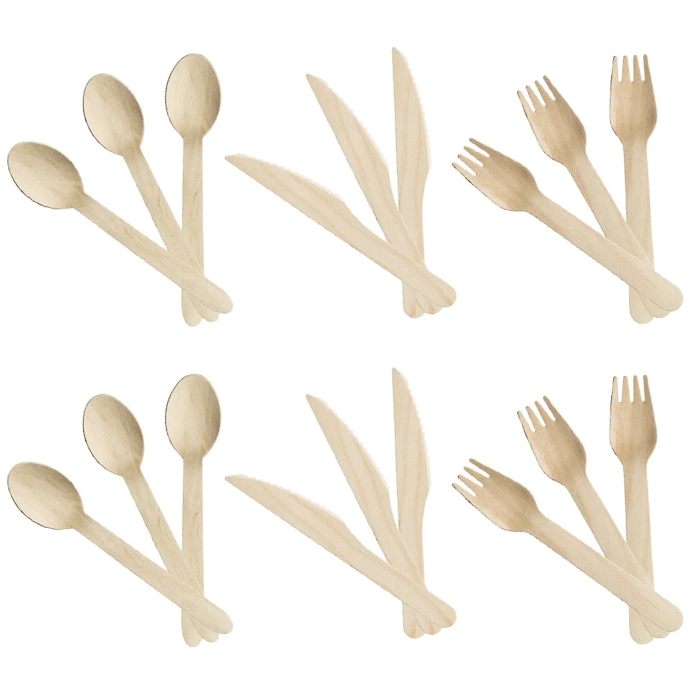 

18 Pcs Wooden Knife and Fork Spoon Set Banquet Tableware Knives Mini Single-use Cutlery