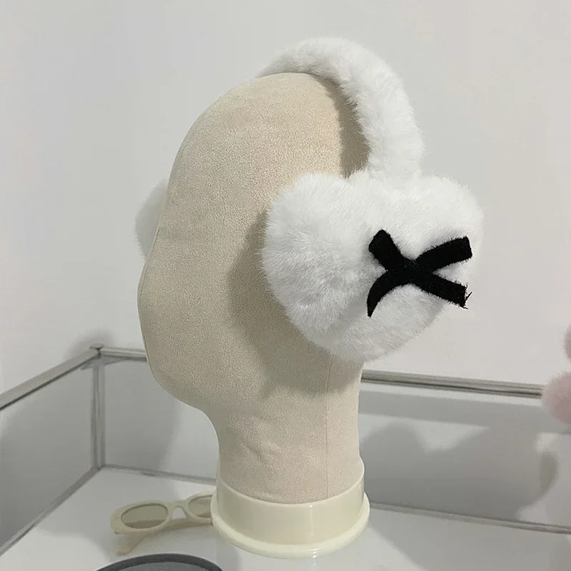 New Women Winter Warm Thickened Bow Earmuffs Kawaii Love Heart Japanese JK Women Ear Protection Cycling Earbags Y2k Accessories