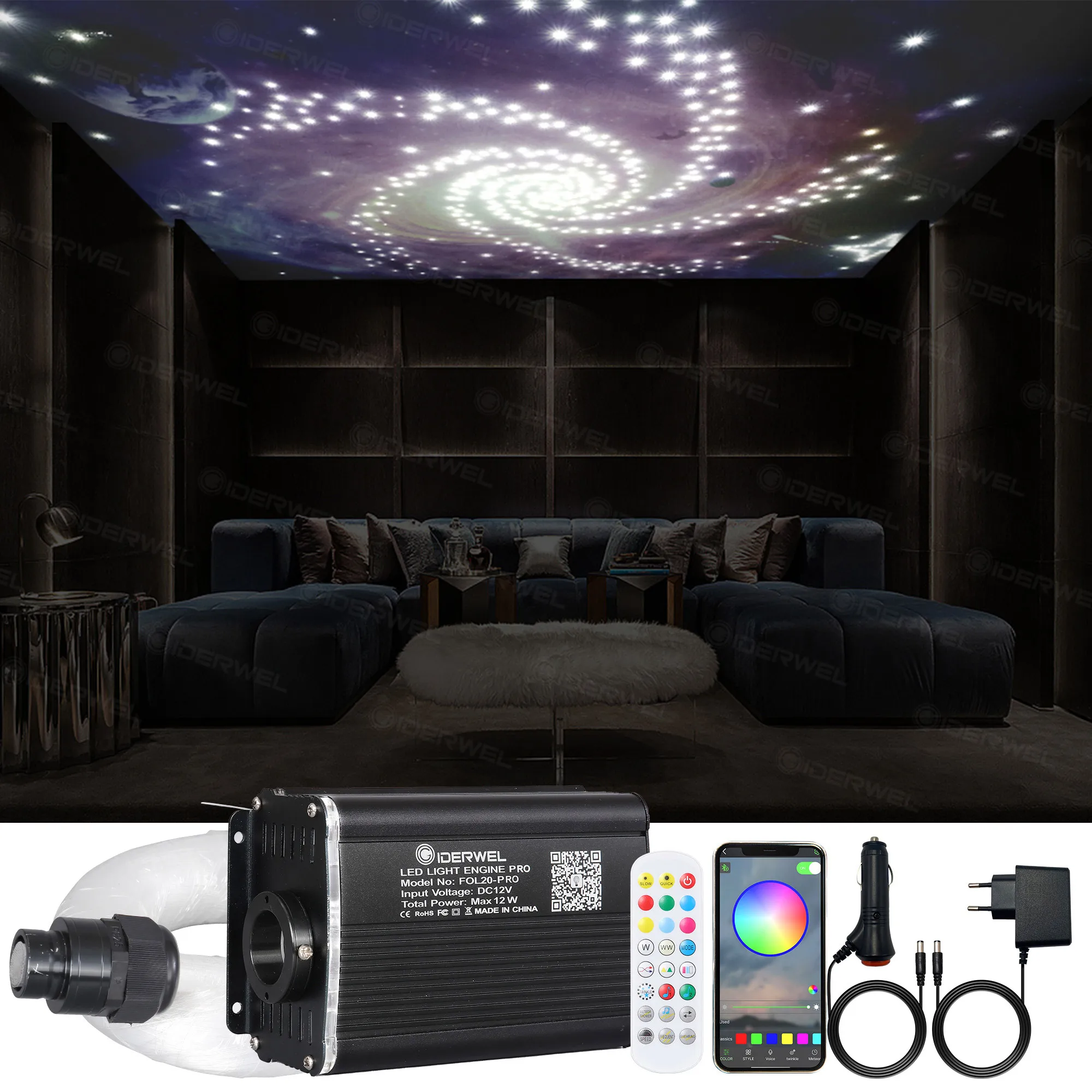 Scintillio LED fibra ottica luce Smart Bluetooth APP telecomando RF RGBW 12V per auto Starry Sky Effect plafoniera atmosfera