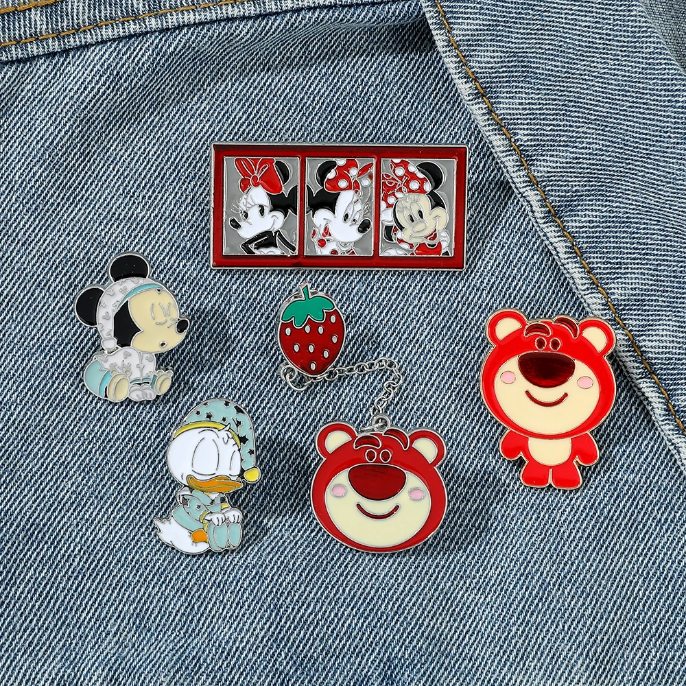 Cartoon Mickey Minnie Lapel Pins Cute Disney Figure Brooches Winnie Donald Metal Badges for Backpack Accessories Gift for Kids