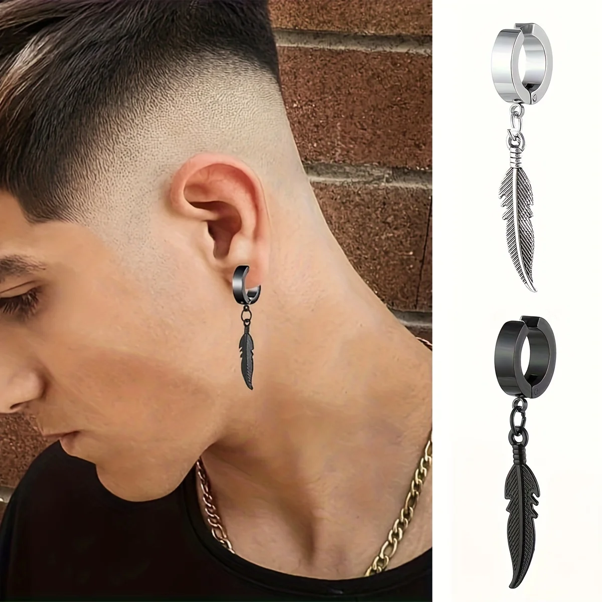 2 piezas neutrales de colgante de hojas de plumas de acero inoxidable punk pendientes sin perforación joyas de fiesta diarias para hombres y mujeres