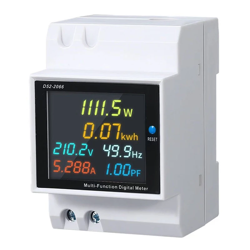 Precision 6IN1 Din Rail AC Monitor, Voltage Current Power Factor Active Meter, Max 100A 380V