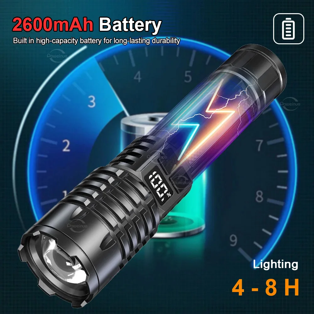 NEW High Power Led Flashlights Built-in 18650 Battery Tactical Flashlight Emergency Spotlight Most Powerful Fishing Lamp Lantern