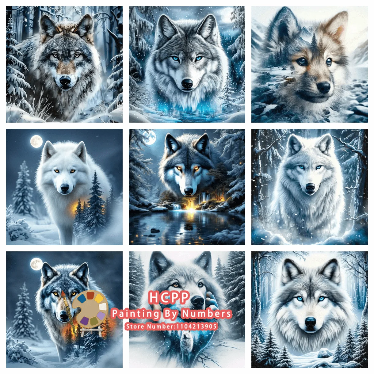 Winter Wolf Digital Oil Painting Kit DIY Handmade Art Adult Exquisite Gift Fashionable Home Decoration Hanging Painting Gift