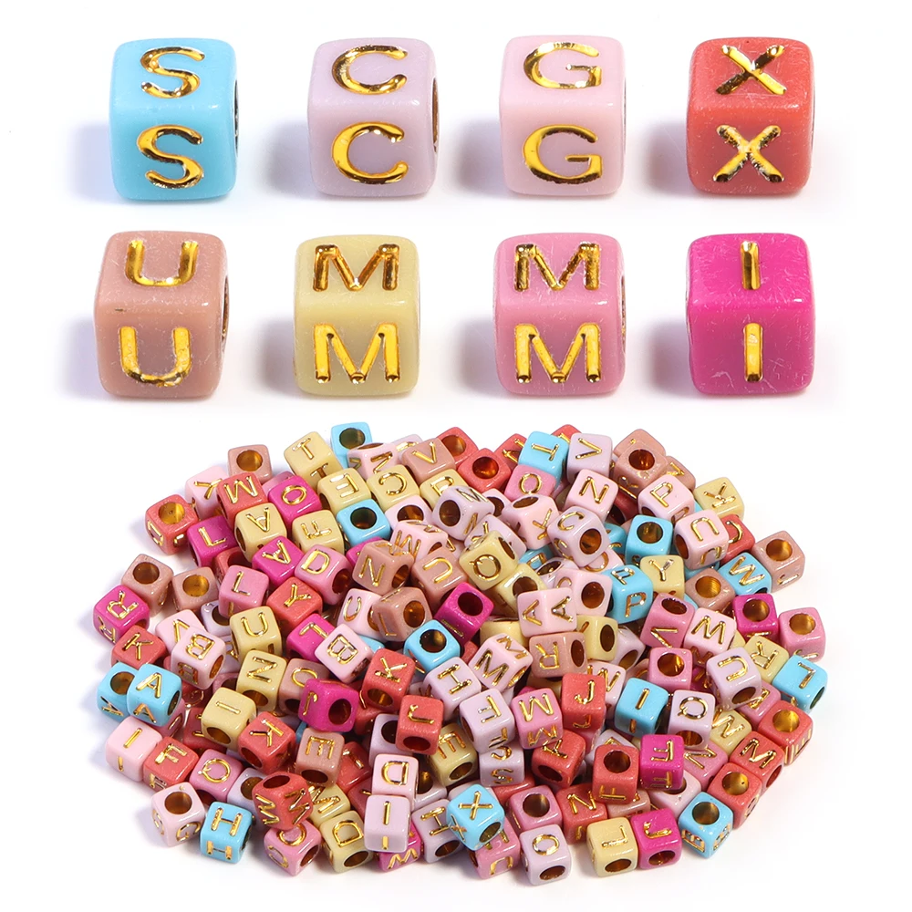 100 قطعة/الوحدة 6 مللي متر مطلي الاكريليك الأبجدية الخرز مربع الحفرة الكبيرة فضفاض إلكتروني الخرز DIY بها بنفسك موضة سوار قلادة مجوهرات #1