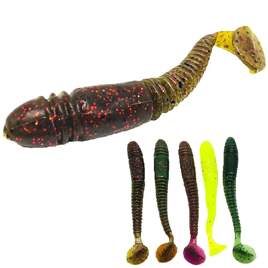 Miękkie silikonowe przynęty gumowe 5 sztuk Worm Grubs T Tail sztuczne sztuczne przynęty garnitur dla przynęty wędkarskie Shad Wobblers sól zapach Swimbait — zdjęcie 2