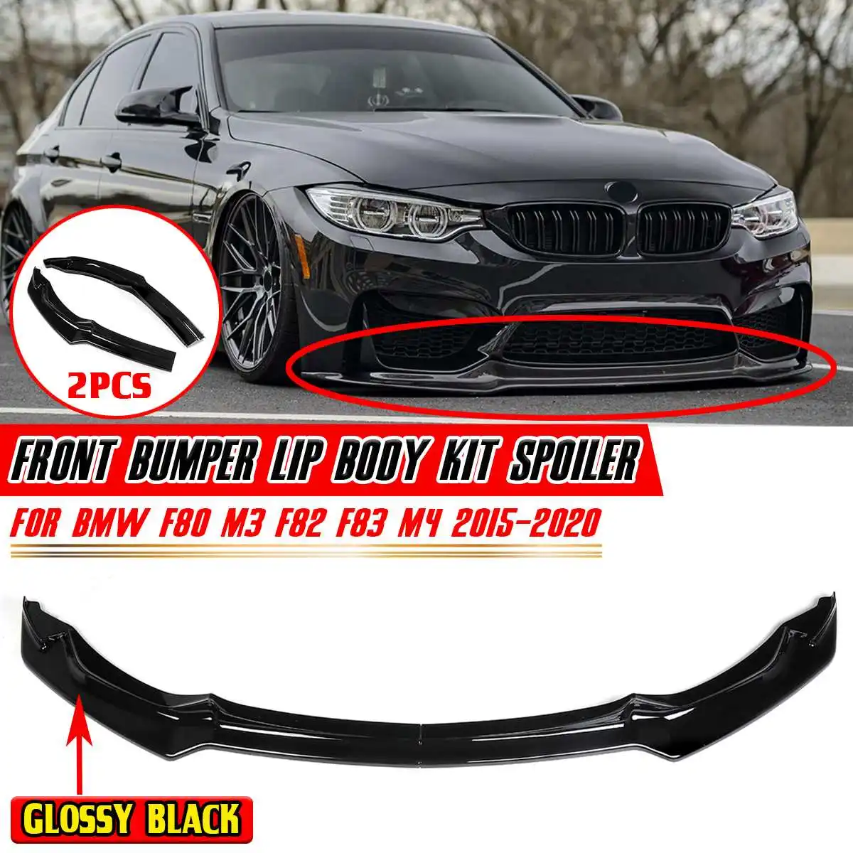 

Black/Carbon Fiber Look Car Front Bumper Lip Spoiler For BMW F80 M3 F82 F83 M4 2015-2020 Deflector Lips Body Kit Diffuser Guard