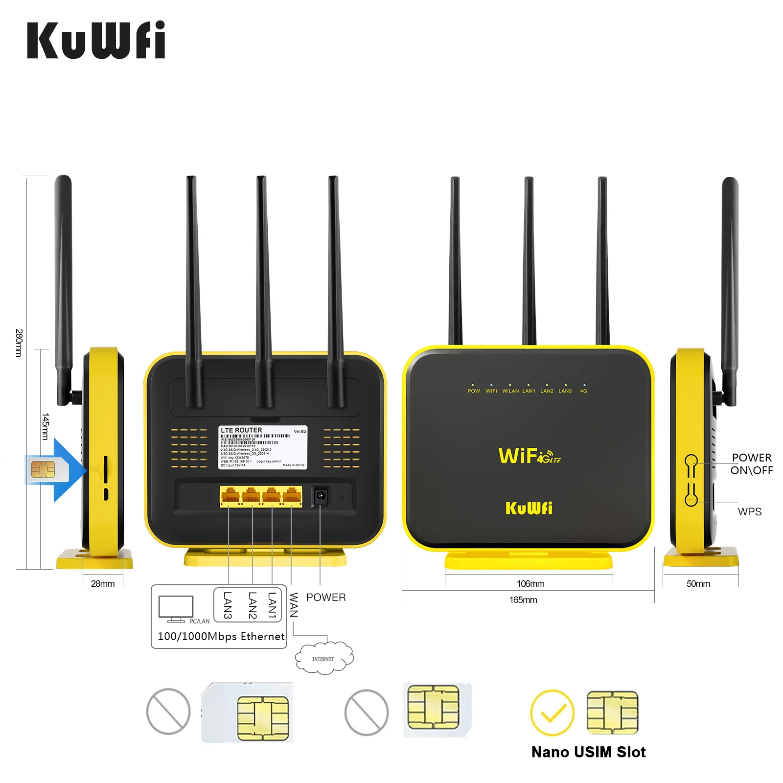 KuWFi CAT6 300Mbps 4G LTE راوتر AC1200 2.4G 5 جيجا هرتز WiFi 4G + مودم جيجابت إيثرنت ميناء هوائيات قابلة للفصل AP مكرر الوضع VPN
