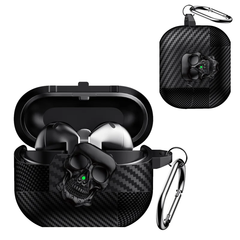 

Suit Thug Skull Series Headphone Case For Samsung Galaxy Buds 3 Pro/ Buds 3 Magnetic Headphone Case Carbon Fiber Case With Hook