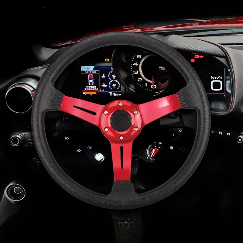 For Universal 14 Inch 340MM Shallow Dish PU Racing Steering Wheel Modified Car Steering Wheel With Steering Wheel Horn Cover