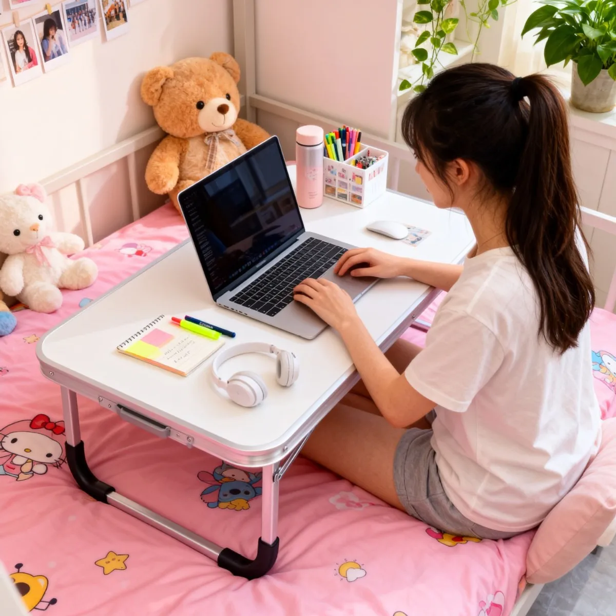 Simple household multi-function bed computer desk portable aluminum alloy outdoor folding