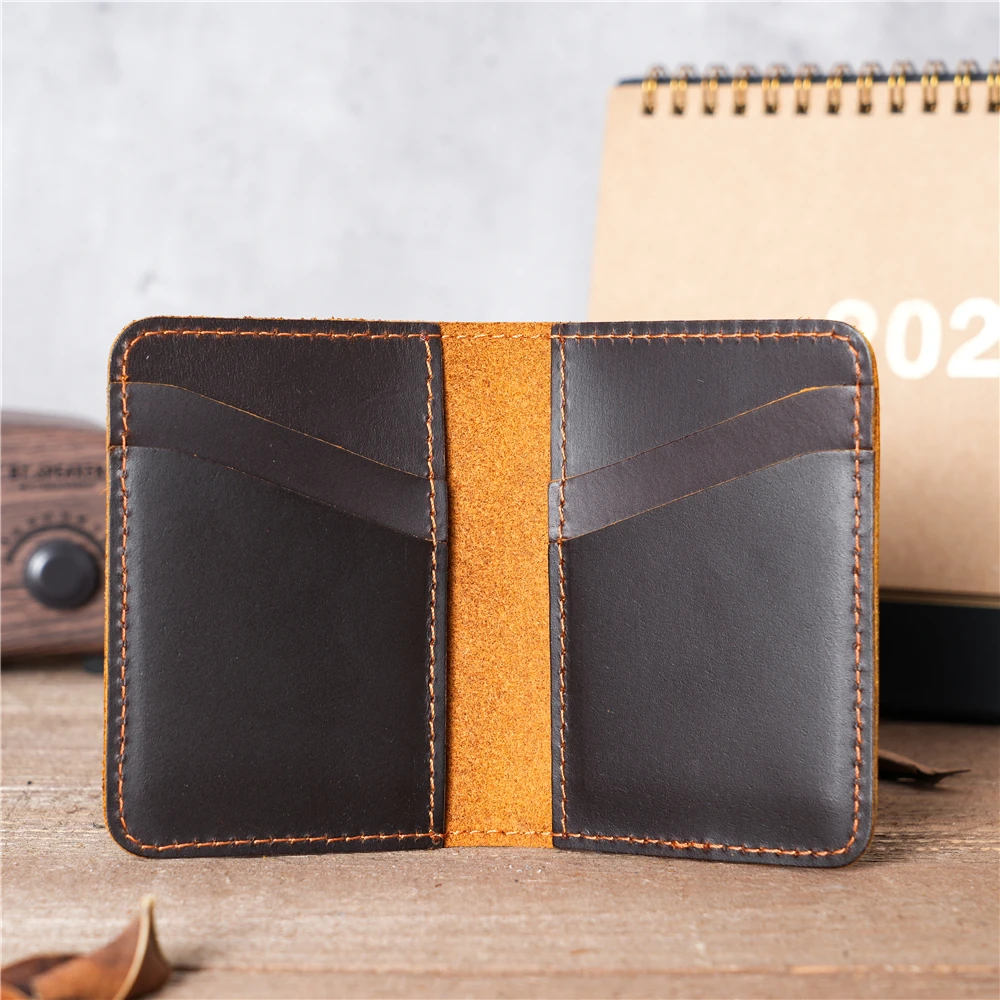 

Vintage 100% Genuine Leather Card Wallet Credit ID Card Holder Money Clip Cash Slim Case Soft Purse 6 Card Slots for Men NT004