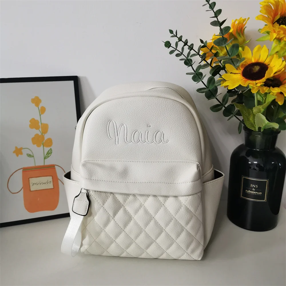 New Women's Backpack Custom Name Fashion Soft Leather Outdoor Travel Backpack Embroidered Name Women's Casual PU Bag Gift Bags