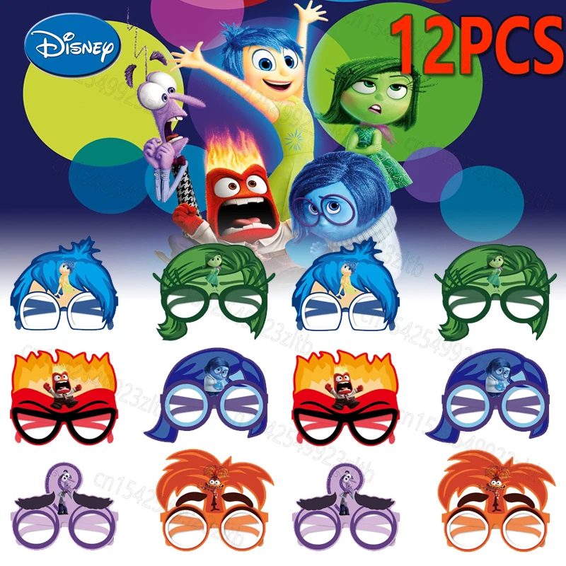 

12pcs Disney Inside Out 2 Cosplay Birthday Party Decoration Paper Glasses Photo Prop Mask Cartoon Children's Party Supplies Toys