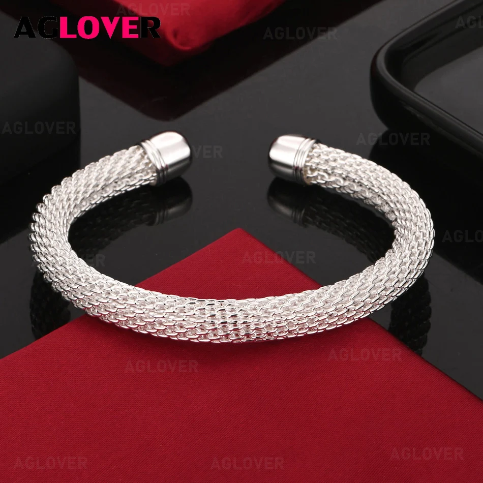 

AGLOVER 925 Sterling Silver Woven Mesh Bracelet Woman Charm Fashion Engagement Jewelry