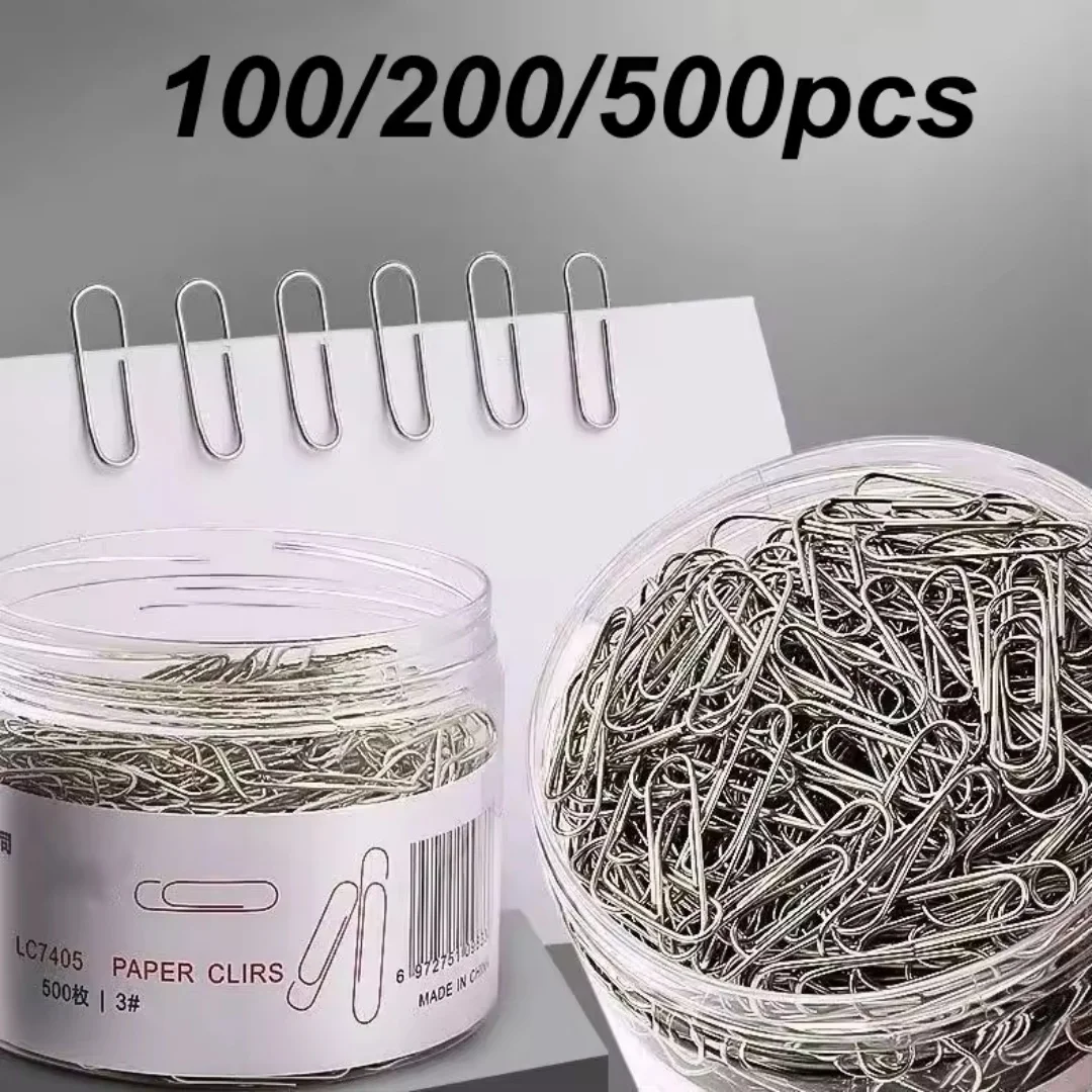 100-500PCS 스테인레스 스틸 종이 클립 28mm 녹슬지 않는 견고한 코팅 된 U 자형 종이 클립 학생 사무실 학교 문구 용품