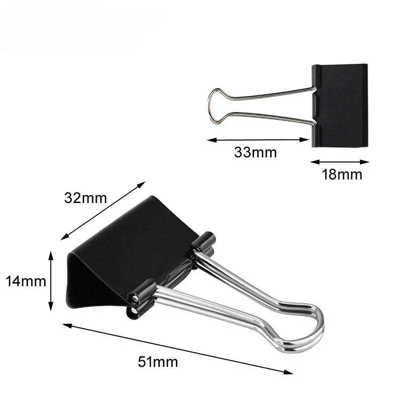 Black Metal Binder Clips Set, Notas, Letter Paper Clip, Suporte de arquivo, braçadeira, escola, escritório, Binding Supplies, 15mm, 25mm, 32mm