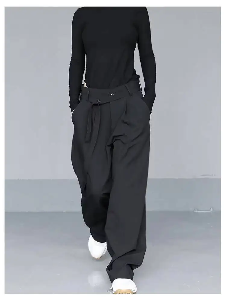 

Ladies Wide Leg Straight Pants Spring And Autumn New Black High Waist Casual Large Size Slacks