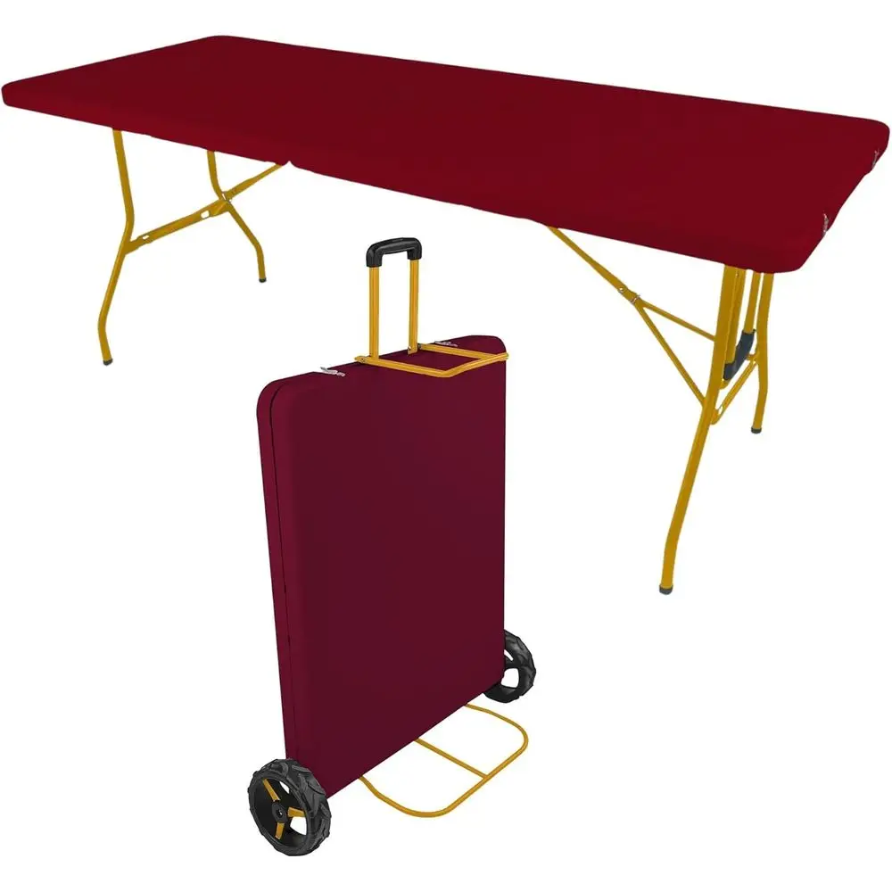 

Portable 6ft Folding Table with Wheels, Durable Plastic, Ideal for Camping, Picnics, Tailgating, Parties, Indoor/Outdoor Use (Re