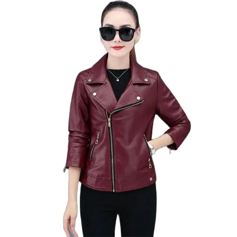 PU Leather Short Jacket Female 2023 Spring Autumn New Korean Fashion Casual Chic Pi Coat Women's Motorcycle Cycling Outerwear