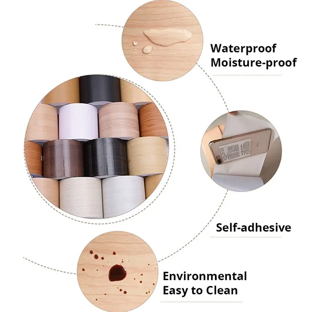 Self-adhesive PVC Waterproof Wood Waist Line Wallpaper Skirting Line Wall Border Stickers Home Decor