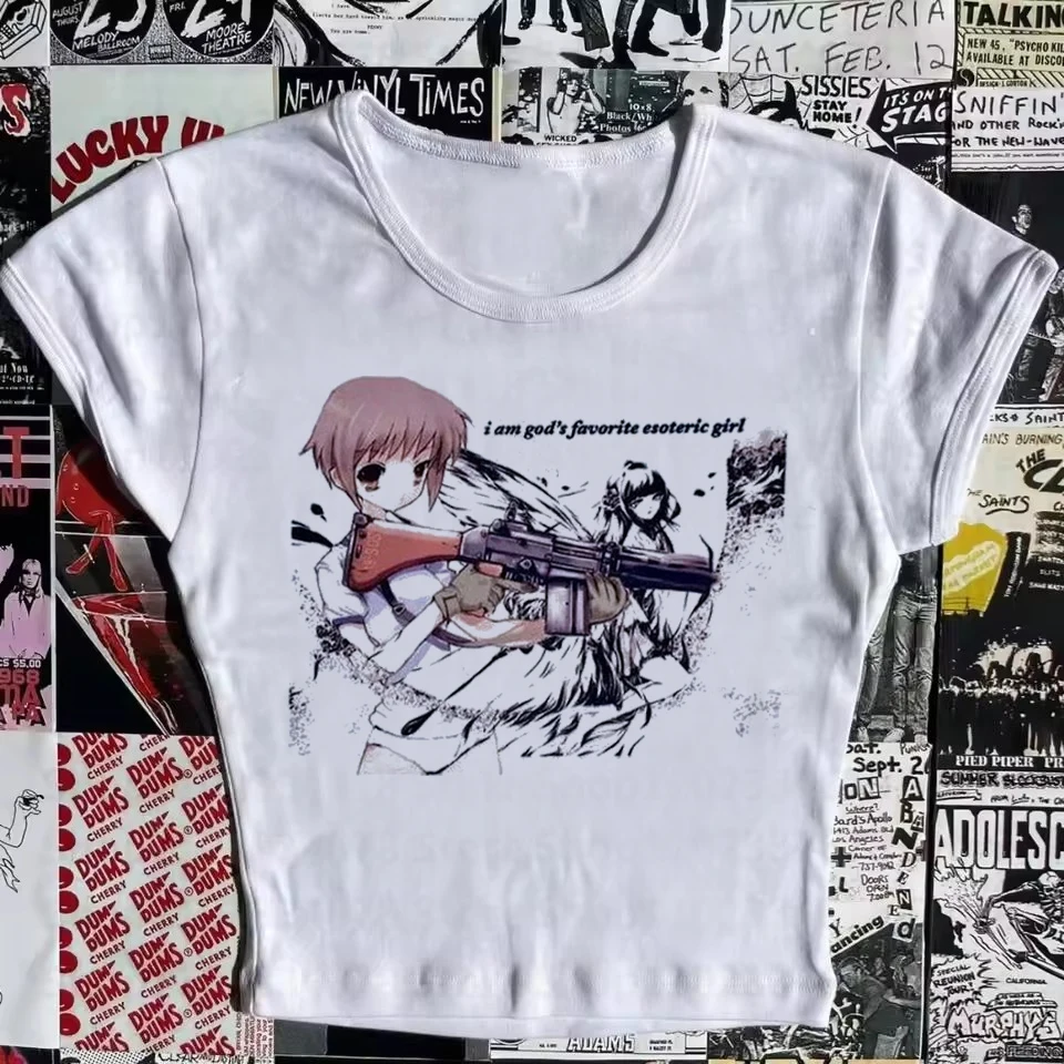 Camisetas cortas con gráficos estéticos Y2k para bebé, camisetas de manga corta, ropa de calle Harajuku, tirantes, ropa para mujer, camiseta Punk