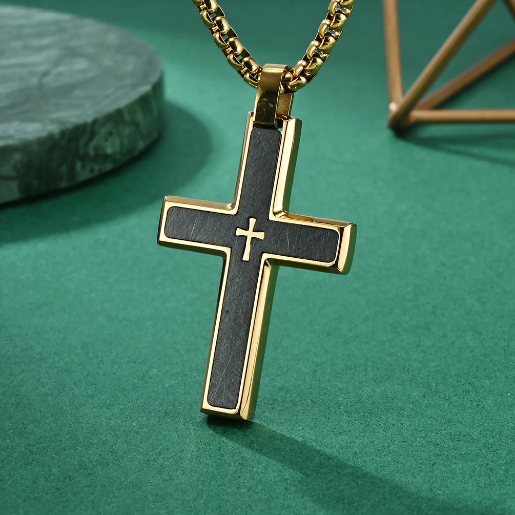 Cross Pendans Two Tone Messy Sand Beveled Stainless Steel Men Light Luxury Fashion Personalized Necklaces Jewelry