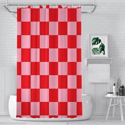 Checkered Pink and Red Shower Curtains Waterproof Fabric Creative Bathroom Decor with Hooks Home Accessories Fabric Bath Curtain