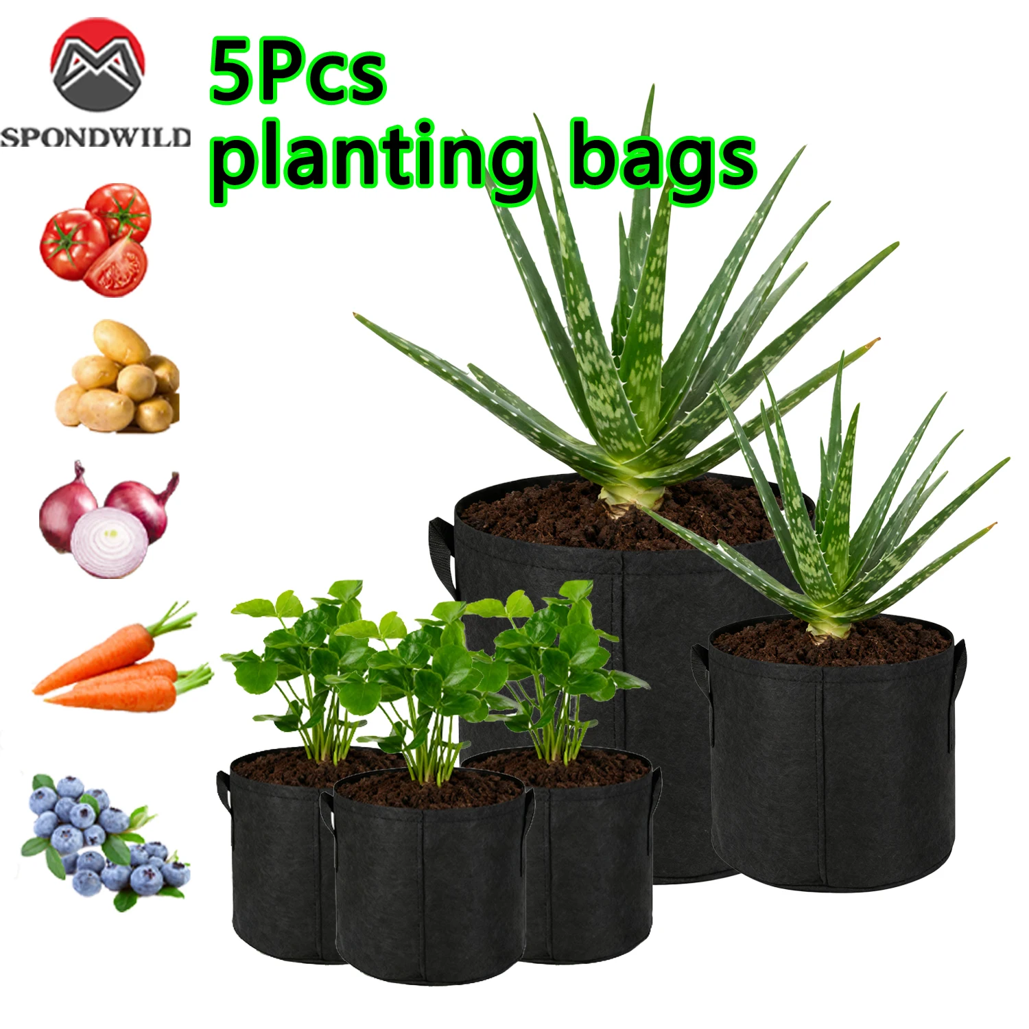 SPONDWILD 1/5 Pcs 5/7/10 Gallon Grow Bags for Balcony, Non-Woven Plant Pots with Handles, Vegetable Flower Planters for Garden