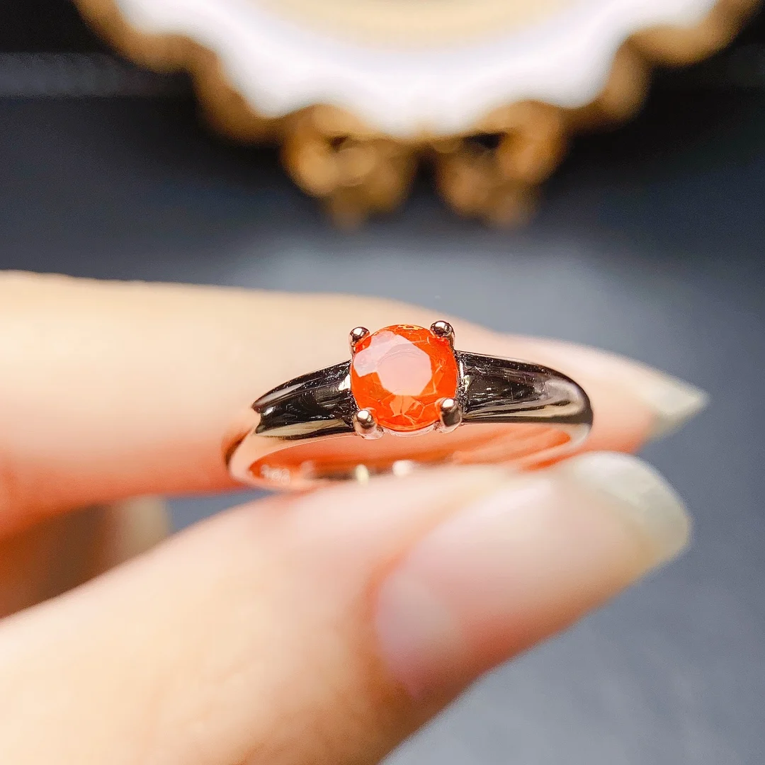 Rare Natural Orange Fire Opal Ring Sterling Silver Earth Mined Opal Gemstone Ring 925 Silver Solitaire Ring