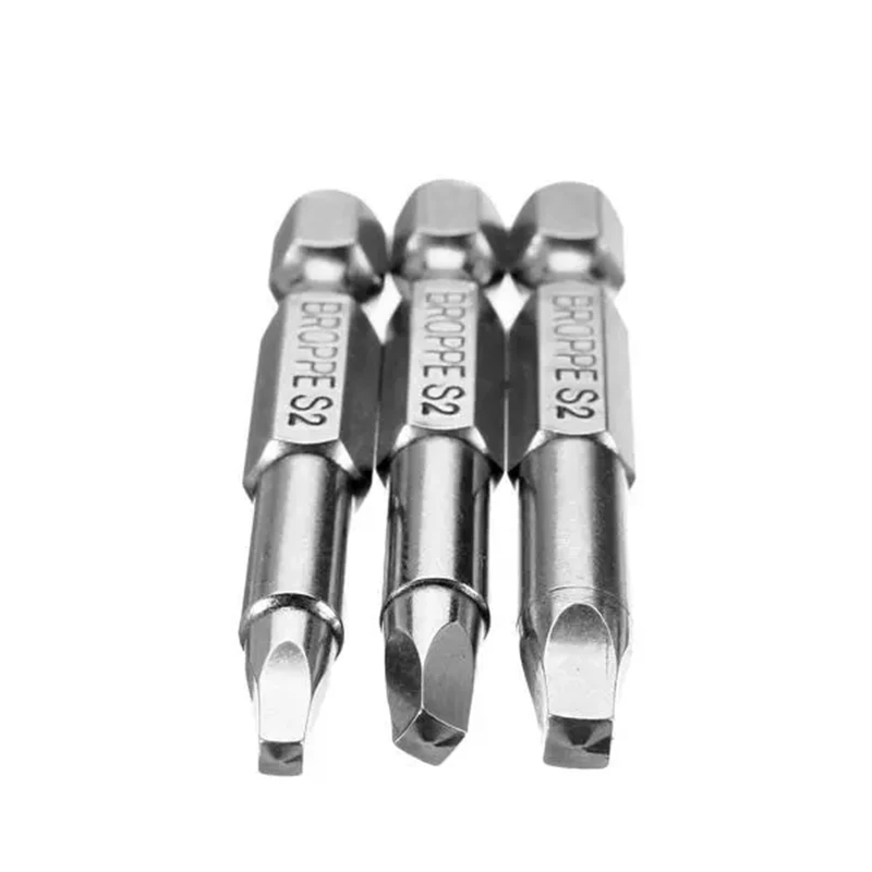 Broppe 3Pcs Set 50mm Electric Driver Bits Hand Tool Screwdriver Bit S1 S2 S3 1/4 Inch Hex Shank Magnetic Square Head