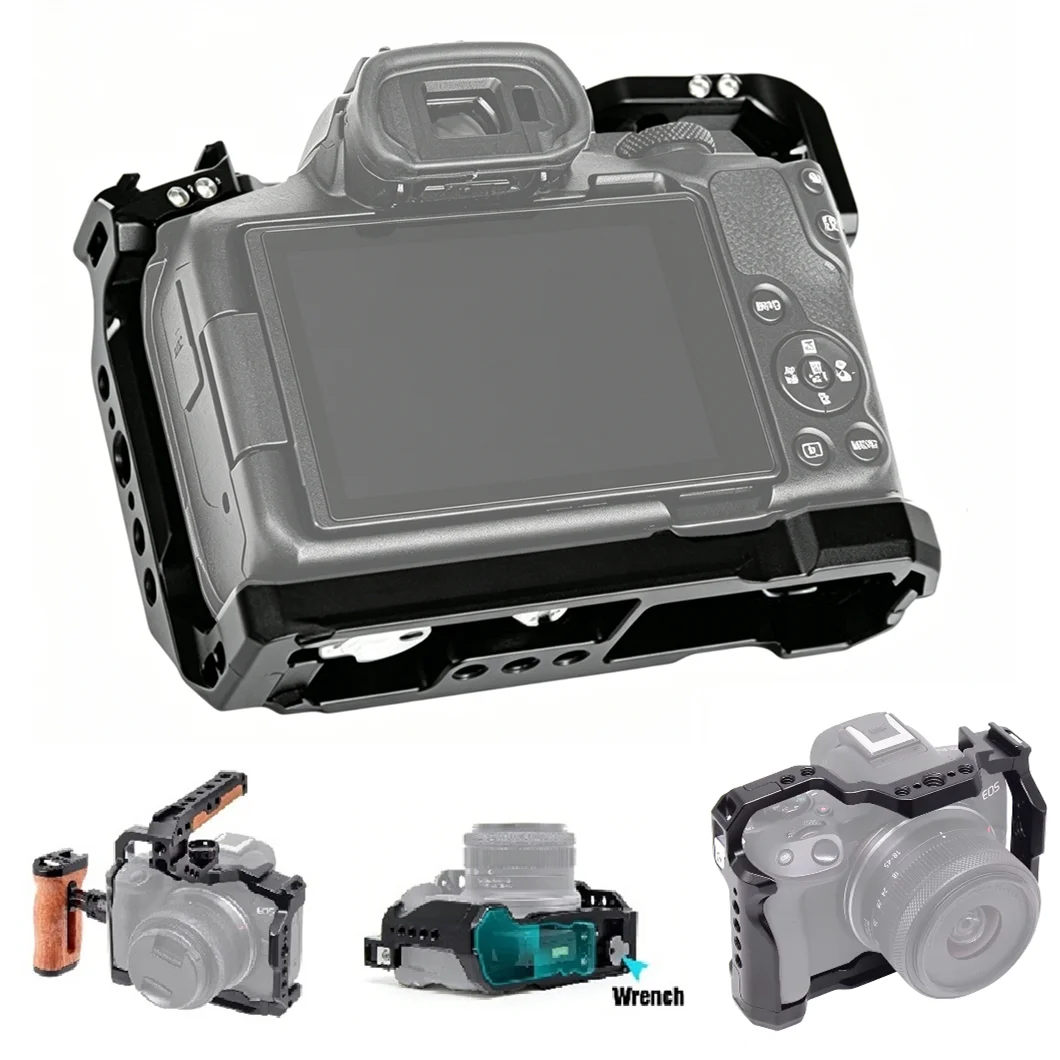 R50 Camera Cage for Canon EOS R50 with Arca Swiss Quick-Release Plate for DJI Gimbal Tripod, w Cold Shoe &1/4