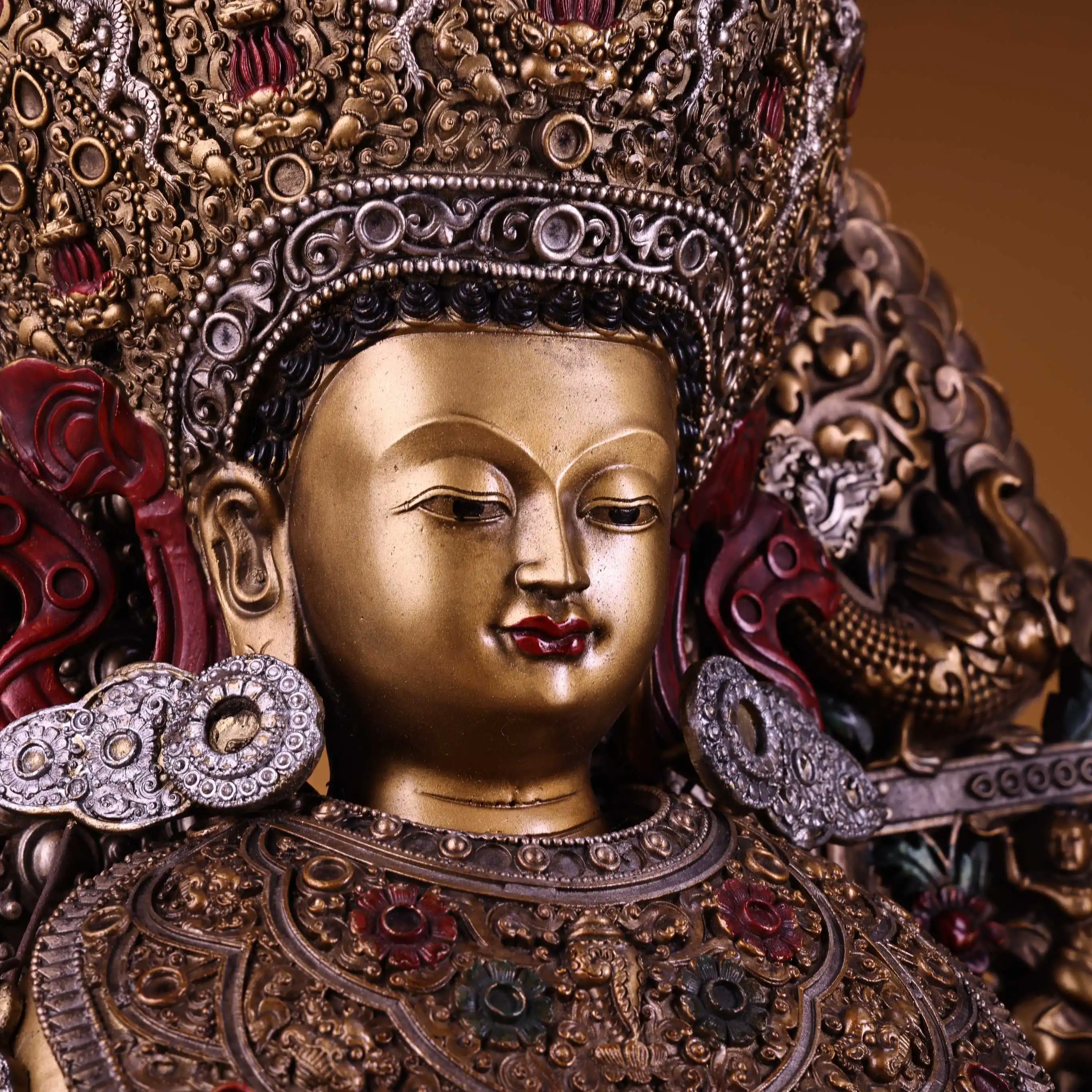 Collection de temple tibétain de 14 pouces, vieux Bronze doré peint, éveil en Relief élevé, bouddha Maitreya, rétro-éclairage, salle de culte