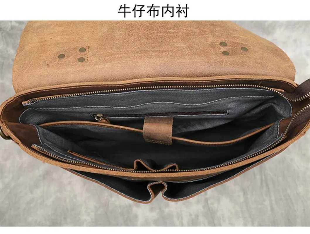 Retro Crazy Horse Leather Handbag Men\'s Multifunctional First Layer Leather Business Bags Casual Shoulder Messenger Briefcase