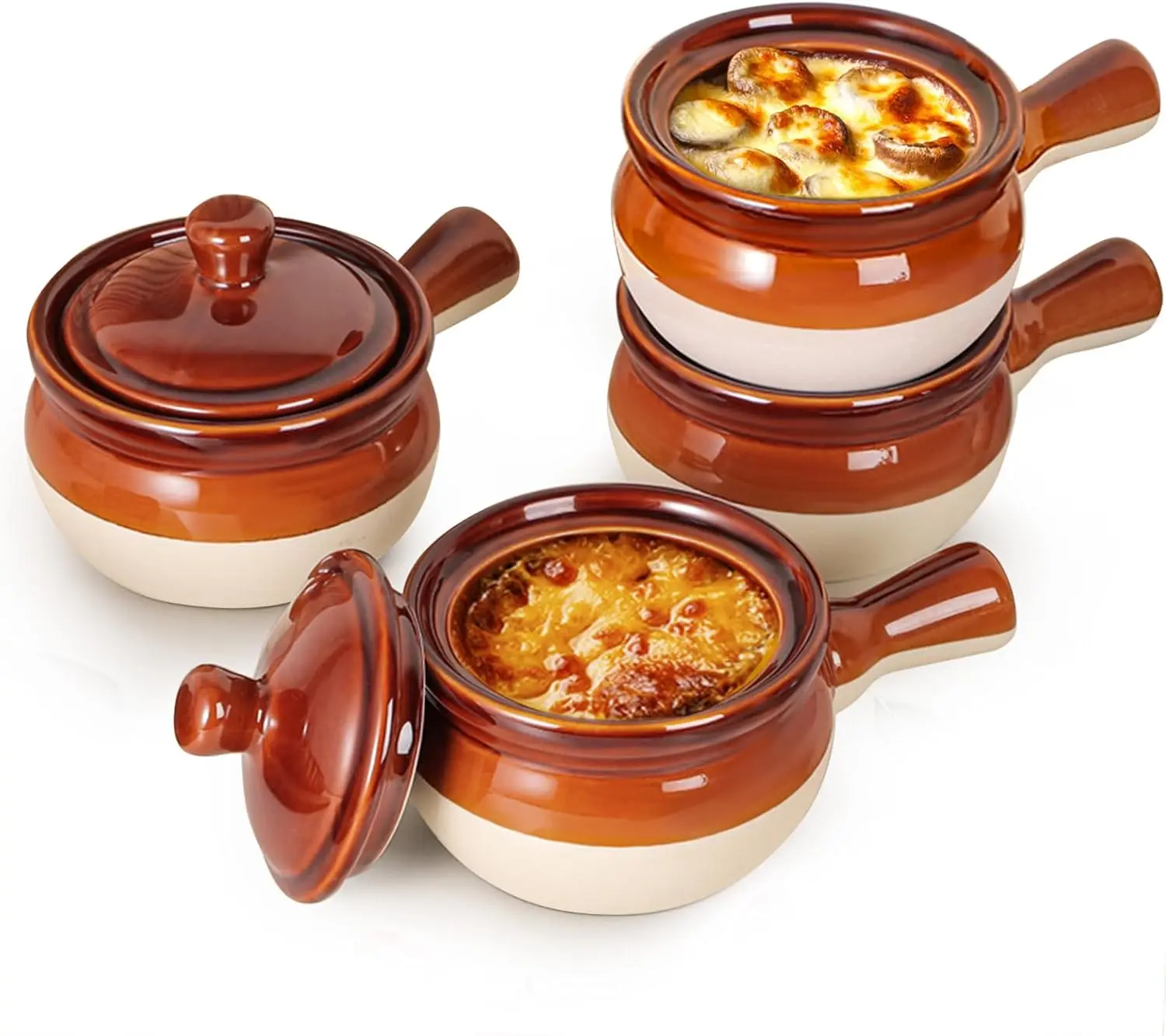 

French Onion Soup Bowls with Handles, 18 Ounce Ceramic French Onion Soup Bowls Oven Safe for Soup, Chili, Beef Stew, Ce