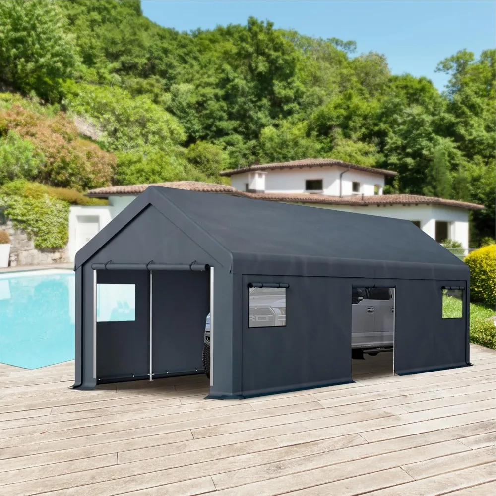 

Усиленный навес для автомобиля 13x24, уличный переносной складной гараж-укрытие с рулонными дверями на молнии, очень большой, на заказ