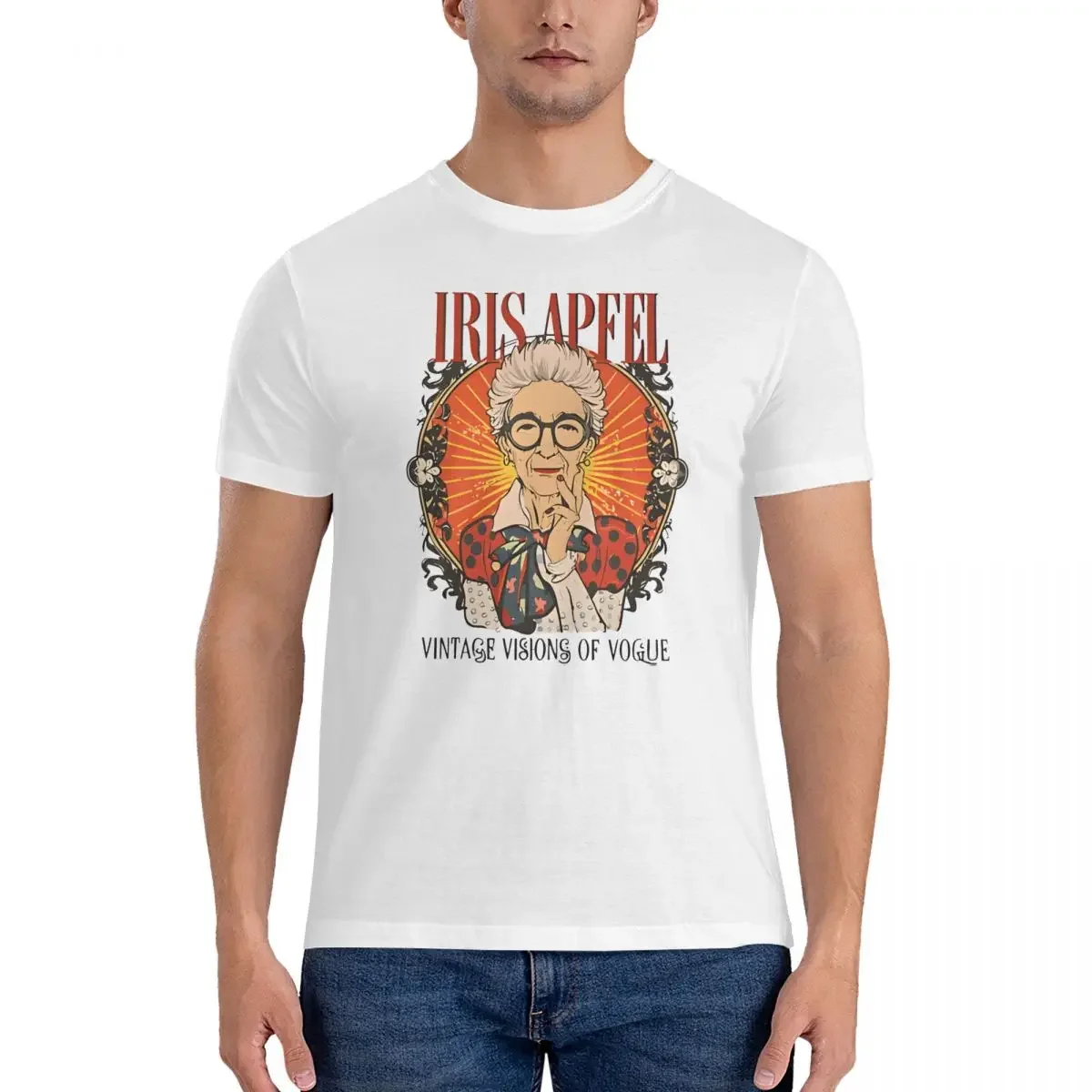 Portrait T Shirts for Men 100% Cotton Vintage T-Shirts Crew Neck Iris Apfel Tees Short Sleeve Clothing Party