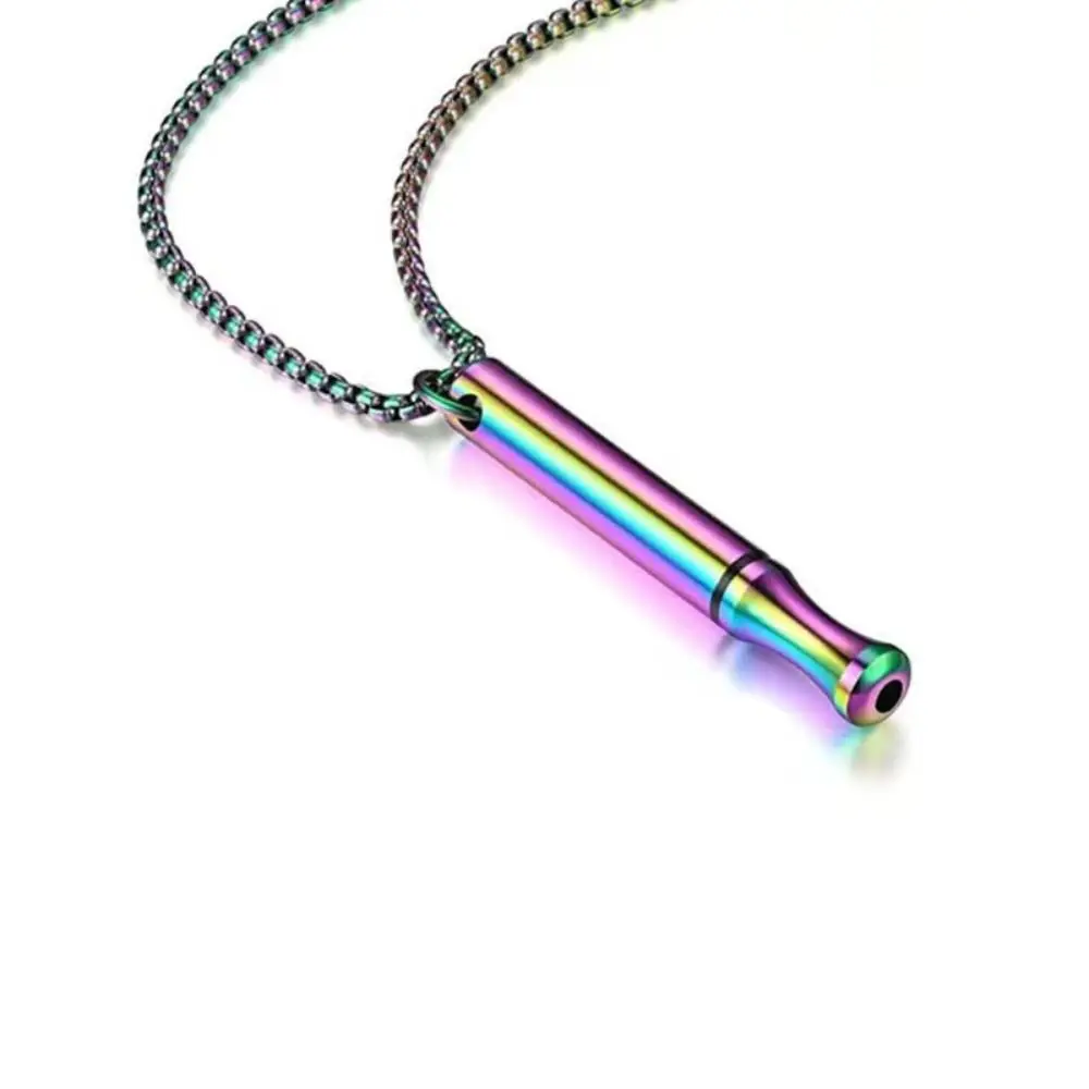 Whistle Mindfulness Breathing Necklace Stainless Steel Small Waist Breathwork Meditation Necklace Round Tube Ornament