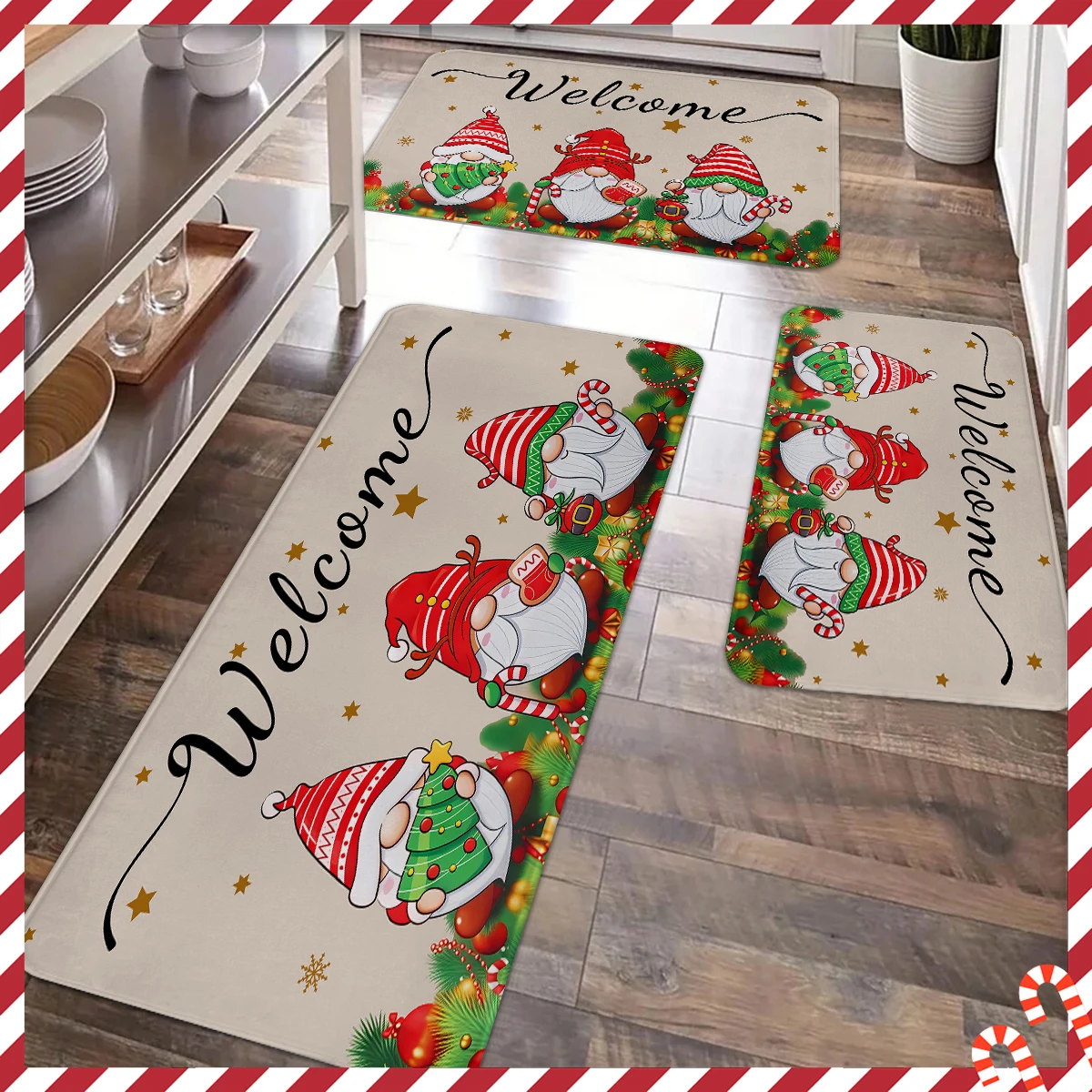 1/2/3 Stück Weihnachts-Küchenmatten-Set mit glücklichem Elfen- und Schneeflockenmuster, für die Feiertagsfeierdekoration, verwendet in Schlafzimmern und Wohnzimmern