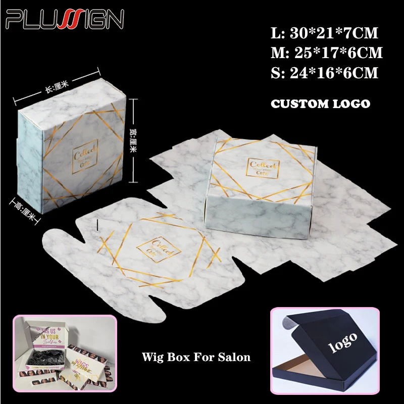 Hair Packaging Box Custom Sizes&Brand&Text 50Pcs Square Paper Boxes For Wig Packaging Large Carton Fold Gift Box With Logo