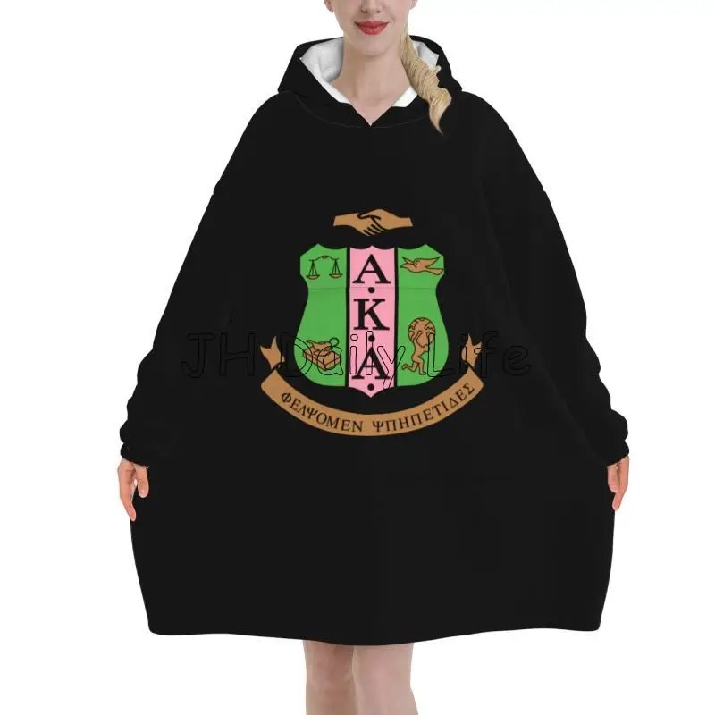 AKA Sorority Gift for Women Girl 1908 Pink Green Inspired Positive Wearable Blanket Oversized Hoodie Blanket Pullover Sweatshirt